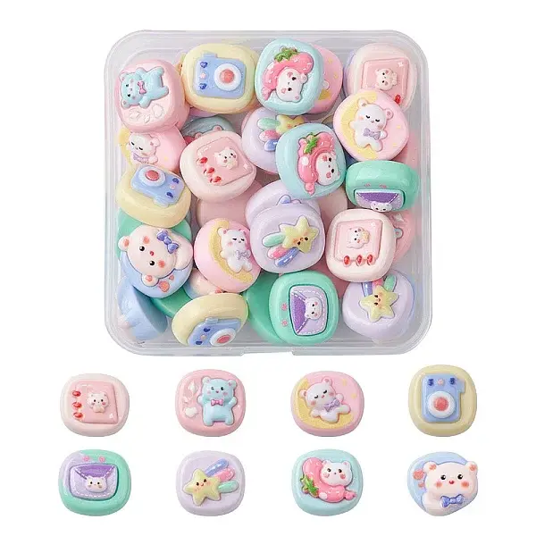 40Pcs 8 Styles Opaque Cute Cartoon Resin Cabochons