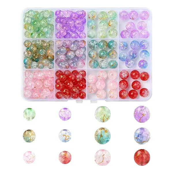 210Pcs 12 Styles Transparent Crackle Acrylic Beads