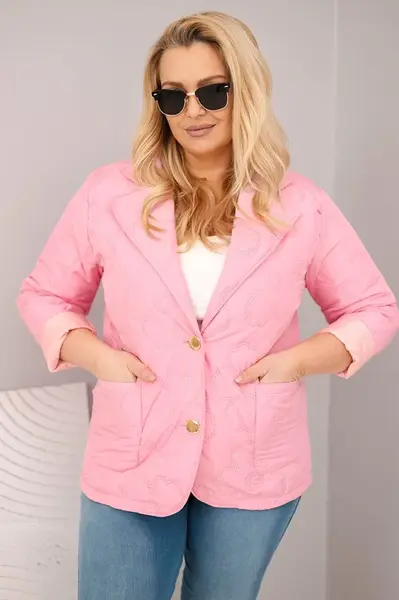 Dámská plus size prošívaná bunda s květinovým vzorem