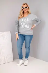 Kesi Włoski Dámská blůza Plus Size s potiskem Love You More šedá