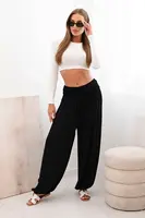 Kesi Włoski Dámske viskózové nohavice so širokými nohavicami a volánikmi čierny