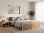 Posteľ IKAROS 160 x 200 cm, dub artisan/sivá Rošt: S lamelovým roštom, Matrac: Bez matraca