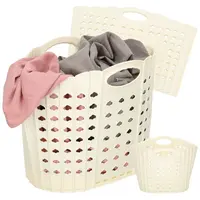 Skladací kôš na bielizeň krémový – organizér do kúpeľne s úchytmi