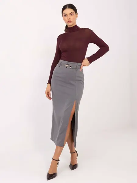 Šedá pouzdrová sukně s rozparkem