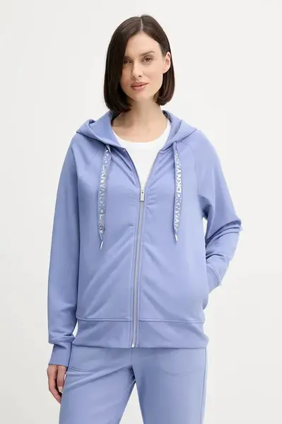 Mikina Dkny modrá farba, s kapucňou, jednofarebná, DP6J9510