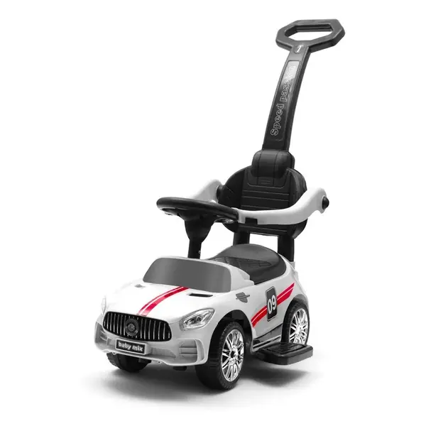 Baby Mix Dětské odrážedlo se zvukem a vodící tyčí  RACER bílé