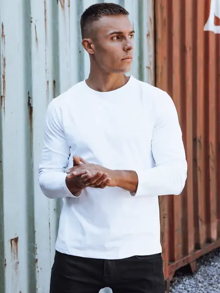 Bílé pánské tričko s dlouhým rukávem