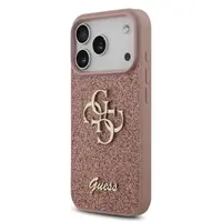 Zadní kryt Guess PU Fixed Glitter 4G Metal Logo pro Apple iPhone 17 Pro, růžová