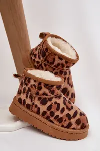 Dětské sněhule s kožešinou a leopardím vzorem