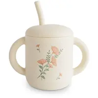 Mushie Silicone Training Cup Pink Flowers hrnček s rúrkou 170 ml