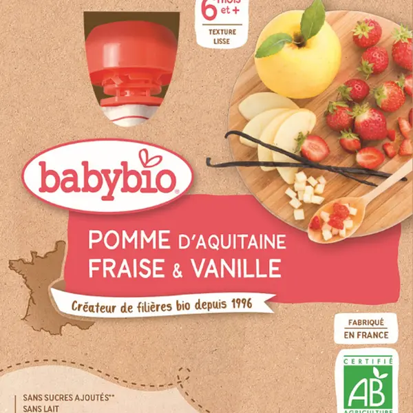 BABYBIO jablko s jahodami a vanilkou 4 x 90 g