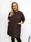 Tmavě hnědá plus size tunika s kapsami