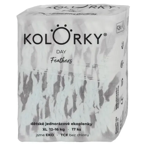 KOLORKY DAY Jednorazové EKO plienky perie XL (12-16 kg) 17 kusov