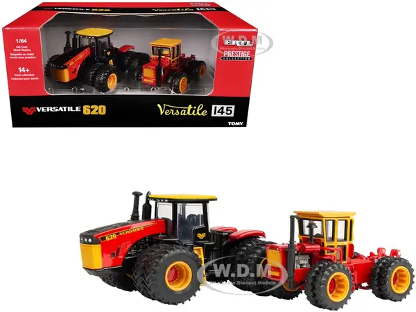 Versatile 620 Tractor Black and Red with Yellow Top and Versatile 145 Tractor Red with Yellow Cabin Set of 2 Tractors "Prestige Collection" 1/64 Diec