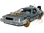 DeLorean Brushed Metal Time Machine (Train Wheel Version) with Lights "Back to the Future Part III" (1990) Movie "Hollywood Rides" Series 1/24 Diecas