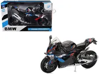 BMW M 1000 RR Motorcycle Black with Red and Blue Stripes 1/12 Diecast Model by New Ray