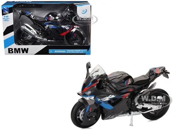BMW M 1000 RR Motorcycle Black with Red and Blue Stripes 1/12 Diecast Model by New Ray
