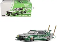 Skyline C210 Kaido Racer "Bosozoku Style" RHD (Right Hand Drive) 210 Green and Silver 1/64 Diecast Model Car by Pop Race