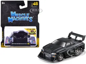 1999 Nissan Skyline GT-R (R34) 5 "Liberty Walk" Matt Black 1/64 Diecast Model Car by Muscle Machines