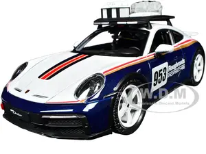 Porsche 911 Dakar 953 "Roughroads Porsche" Blue and White with Stripes and Roof Rack "Race" Series 1/24 Diecast Model Car by Bburago