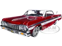 1964 Chevrolet Impala Lowrider Hard Top Candy Red Metallic with White Top "Get Low" Series 1/24 Diecast Model Car by Motormax