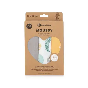 Petite&Mars Sada plen bambusová mušelínová Moussy 68 x 68 cm 3 ks Ochre Leaves