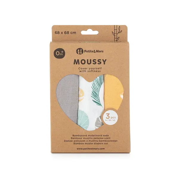 Petite&Mars Sada plen bambusová mušelínová Moussy 68 x 68 cm 3 ks Ochre Leaves