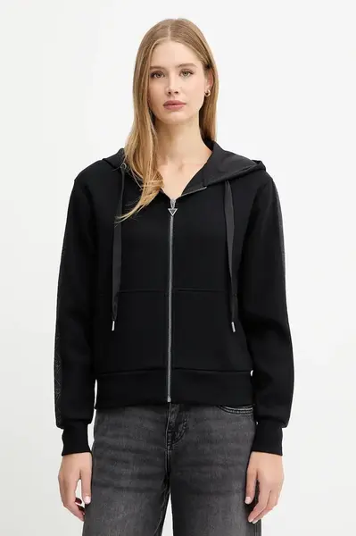Mikina Guess dámská, černá barva, s kapucí, s aplikací, W5YQ05 KBYE2