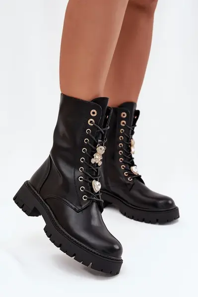 Boto Dámské Botky Worker S Připínkami Zateplené Černé Lomina