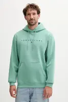 Mikina Tommy Jeans pánská, béžová barva, s kapucí, s potiskem, DM0DM20746