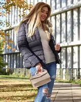 Resti Navy blue women's quilted jacket with hood and fur- Clothing