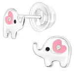 SILVER Dětské stříbrné náušničky Sloník Love, premium, puzetové, silikon