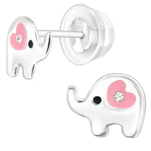 SILVER Dětské stříbrné náušničky Sloník Love, premium, puzetové, silikon