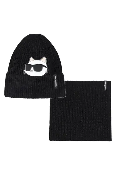 Dětská bavlněná čepice a šála Karl Lagerfeld černá barva, Z31010