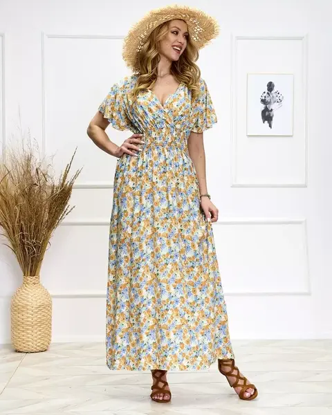Resti Blue and yellow women's floral midi dress - Shoes