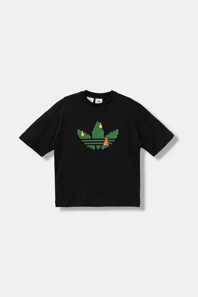 Dětské bavlněné tričko adidas Originals černá barva, s potiskem, JW5327