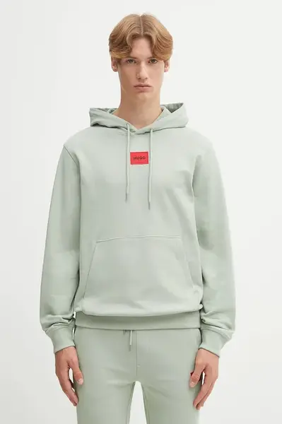 Bavlněná mikina HUGO Daratschi214 pánská, černá barva, s kapucí, s aplikací, 50458700