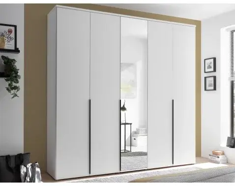 Šatníková skriňa so zrkadlom Kevo, 225 cm, biela%