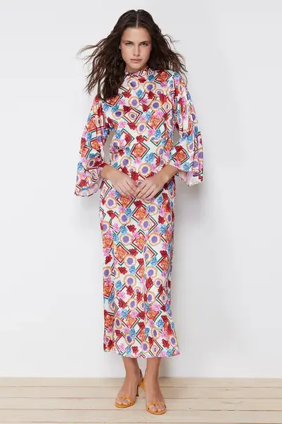 Trendyol Multicolored Floral Patterned Satin Woven Dress