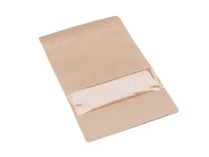 100 ks - Doypack sáček s malým okénkem 110 x 185 + 65 mm, 250 ml, KRAFT/PET/CPP