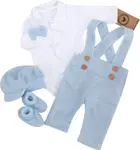 5-dielna pletená sada Boy, body, nohavice, čiapočka motýlik, topánočky, modrá, veľ. 86