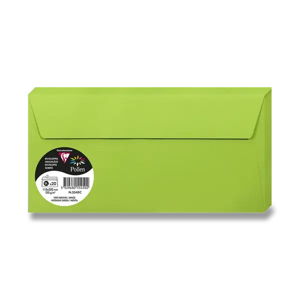 Barevná obálka Clairefontaine, DL, samolepicí, 20 ks - zelená