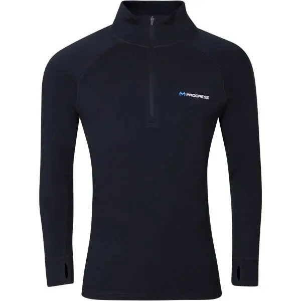 PROGRESS MT TRZ Pánský merino rolák s krátkým zipem, černá, velikost