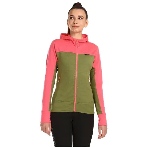 KILPI WOLIE Dámsky vlnený sveter s kapucňou, khaki, veľkosť