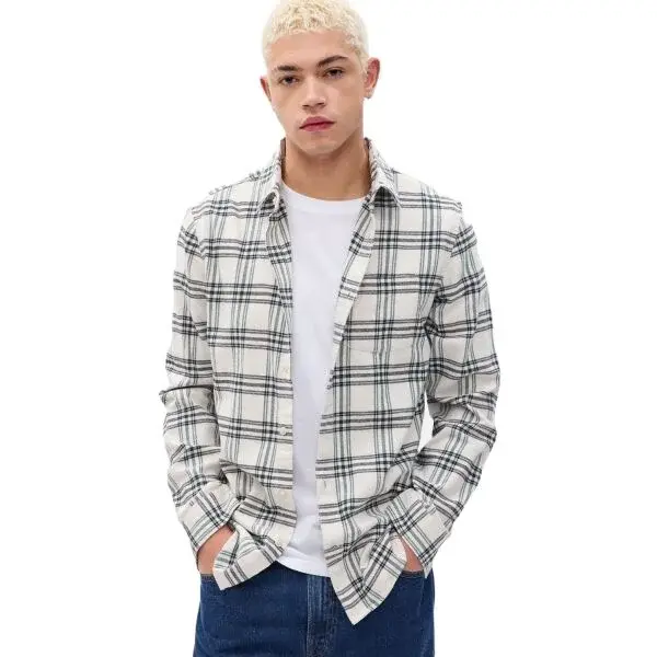 GAP FA23 LS MIDWEIGHT FLANNEL Pánska košeľa, biela, veľkosť