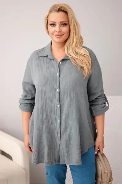 Kesi Włoski Bavlněná mušelínová košile Plus Size tmavě šedá