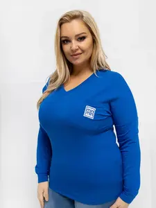 Plus size kobaltové tričko s dlouhým rukávem