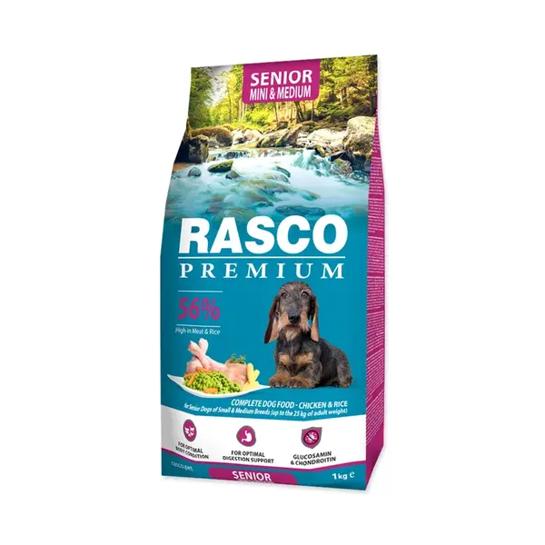 Rasco Premium Senior Mini&Medium Kuře s rýží granule 1 kg