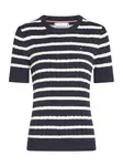 TOMMY HILFIGER Sveter 'Cable Short Sleeve'  modrá / biela