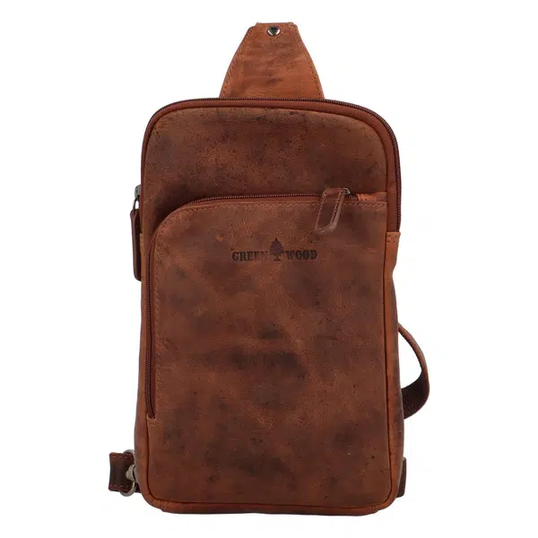 Kožený crossbody batůžek khaki - Greenwood Awelaos